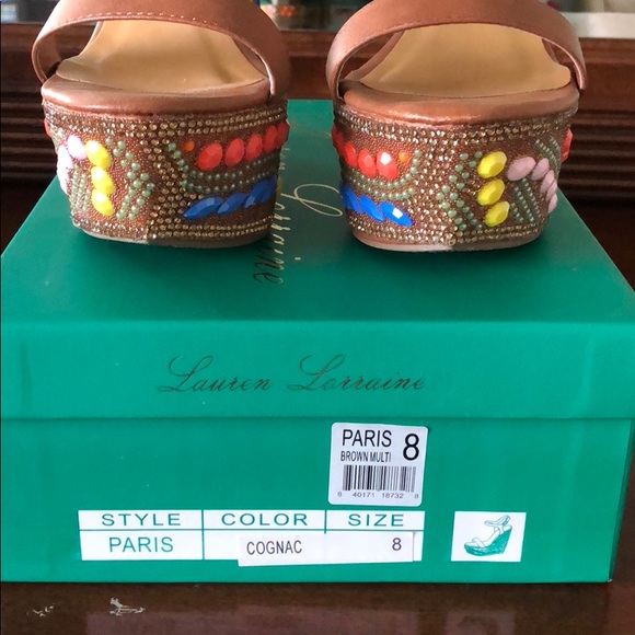 Lauren Lorraine Cognac Embellished Wedges - Picture 2 of 4